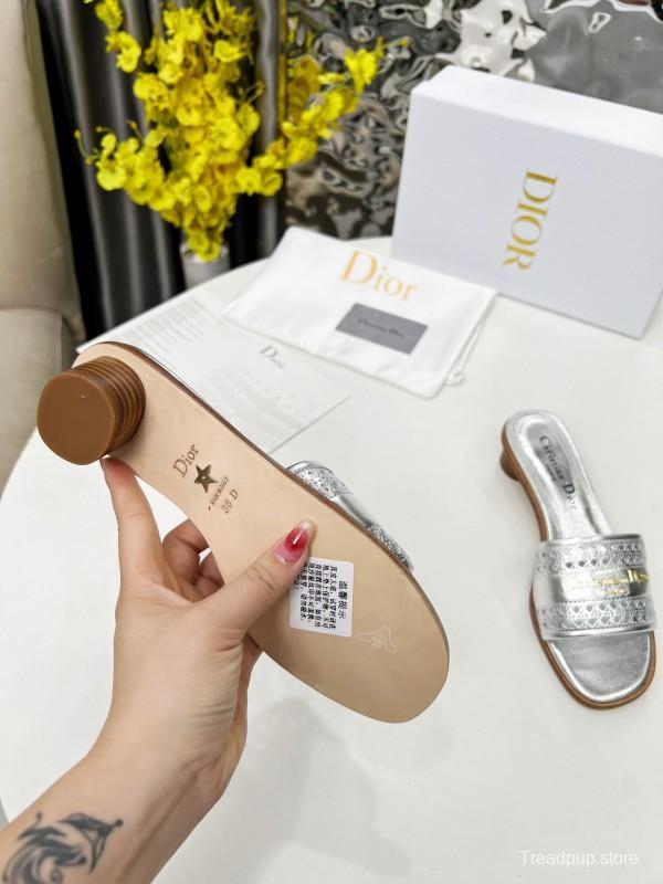 2025 Women Dior Silver Leather Slide Heels LY00210