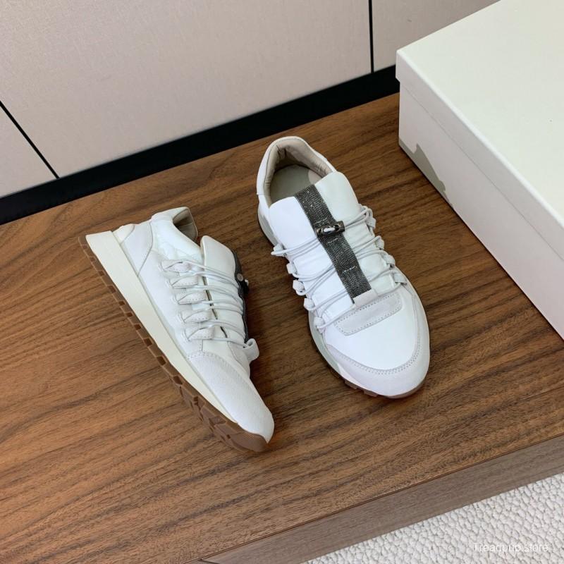 2025 Men Brunello Cucinelli White Leather Casual Sneakers
