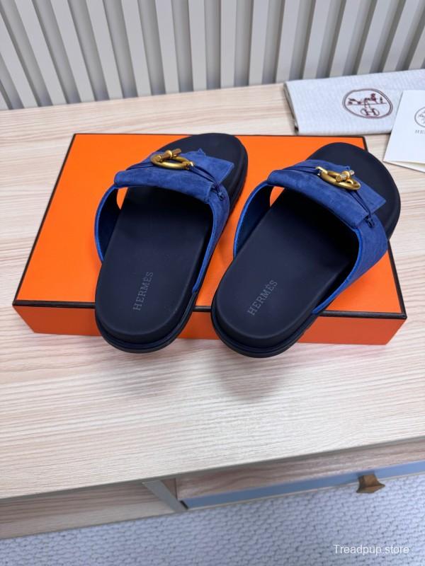 2025 Slippers Hermès Blue Leather Slippers