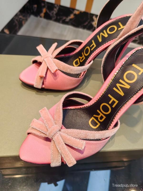 2025 Women TOM FORD Pink Velvet High Heel Sandals KFY00300
