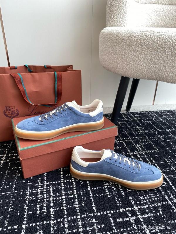 2024 Men Loro Piana Blue Suede Leather Sneakers MJ00320