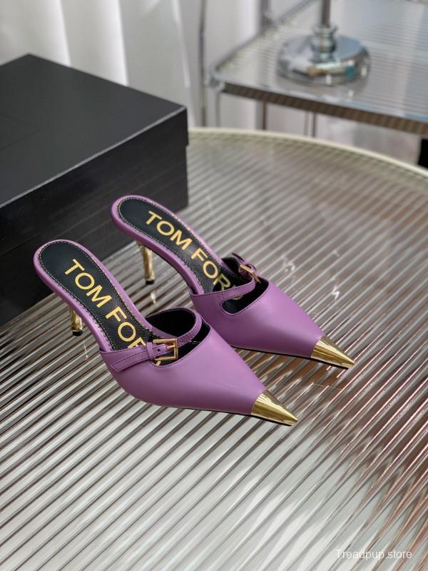 2025 Women TOM FORD Purple Gold Leather Mules