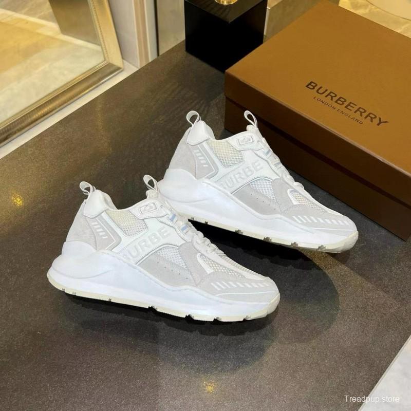 2025 Unisex Burberry White Grey Suede Mesh Sneakers MJ00380