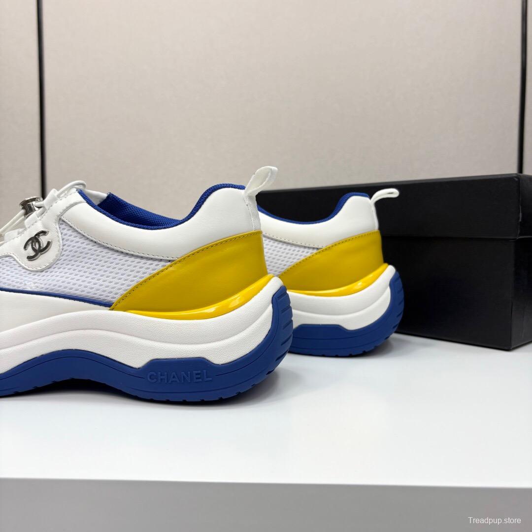 2025 Unisex Chanel White Blue Yellow Silk Leather Casual Sneakers Sports Shoes