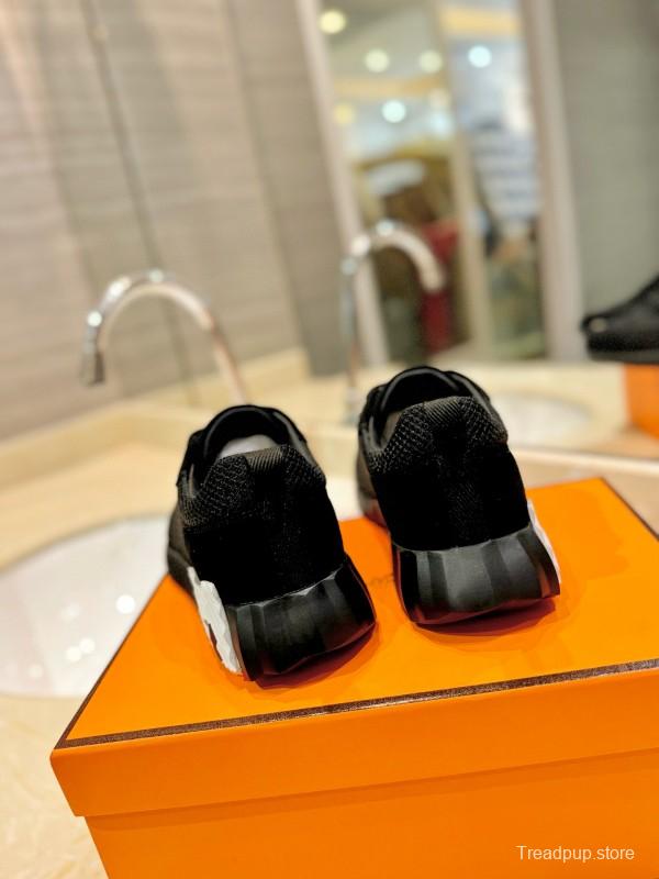 2024 Unisex Hermès black mesh suede sneakers