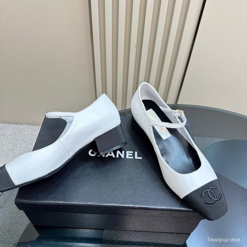 2025 Women Chanel White Black Leather Mary Jane Shoes