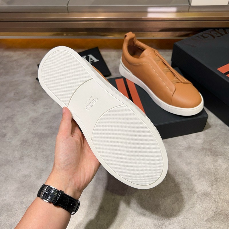 2024 Men Ermenegildo Zegna Camel Calf Leather Sneakers