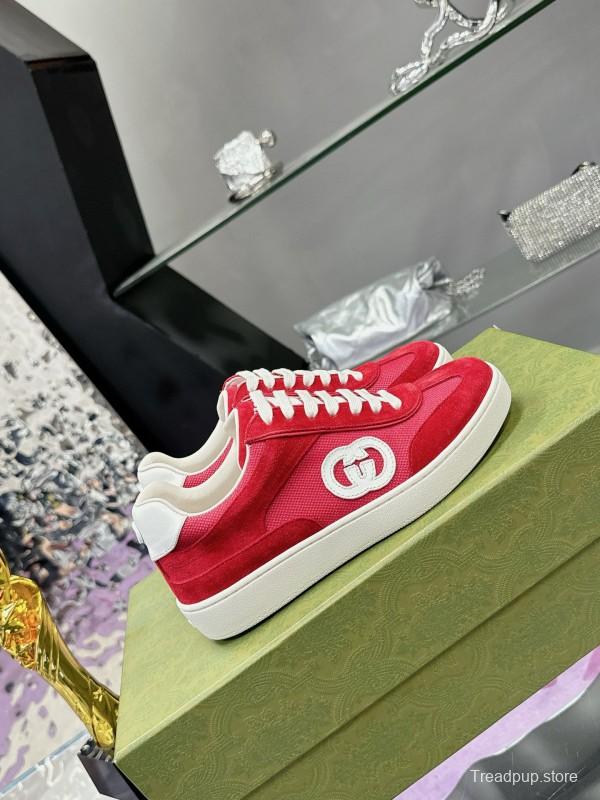 2024 Unisex Gucci Red White Leather Suede Sneakers MJ00310
