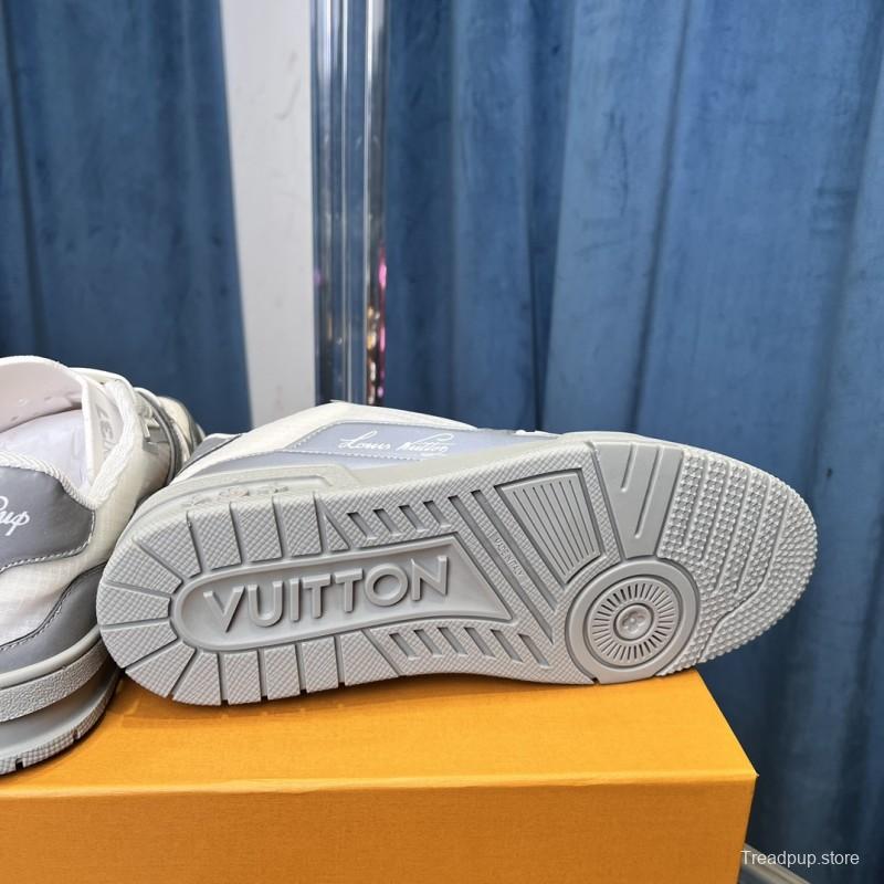 2025 Unisex Louis Vuitton White Light Grey Mesh Leather Trainer
