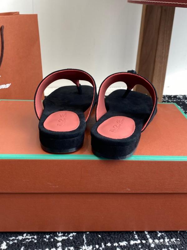 2025 Women LP Black Suede Slippers KFY00280