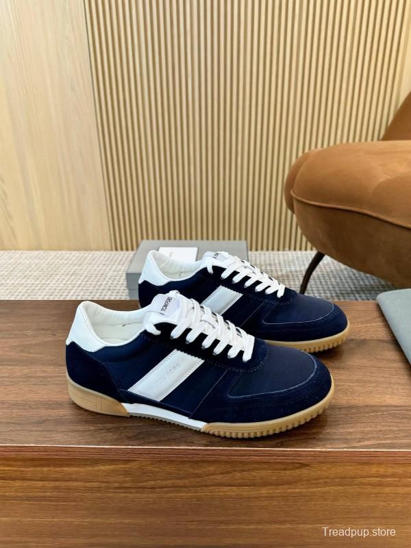 2025 Men TOM FORD Navy White Suede Leather Sneakers LY00360