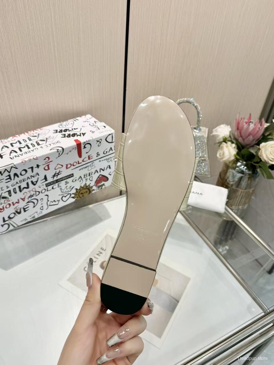 2025 Women Dolce & Gabbana Beige Leather Slippers