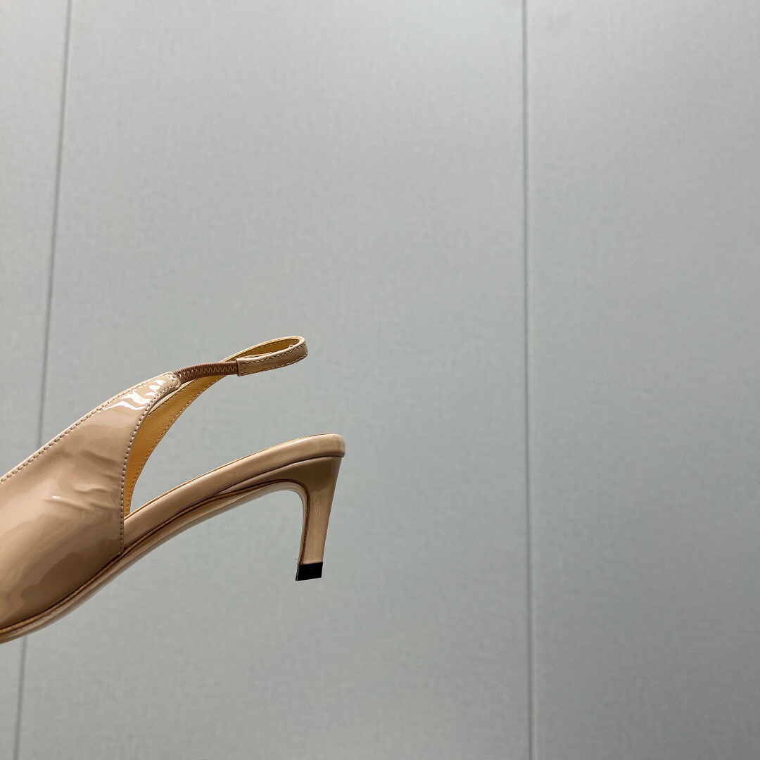 2025 Women Celine Beige Leather Slingback Shoes Metal Buckle
