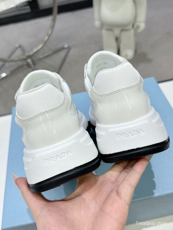 2025 Women Prada White Leather Sneakers