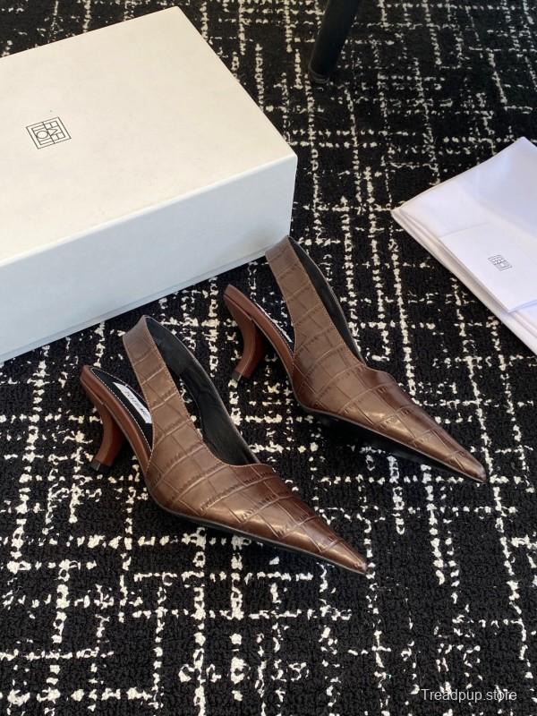 2025 Women Toteme Brown Leather Slingback Pointed Toe Heels