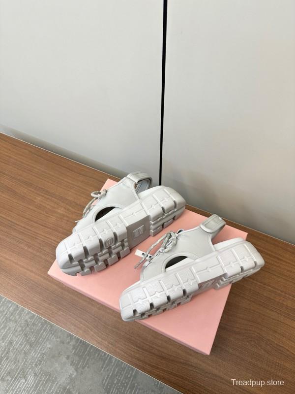 2025 Women Miu Miu White Leather Sandals LY00240