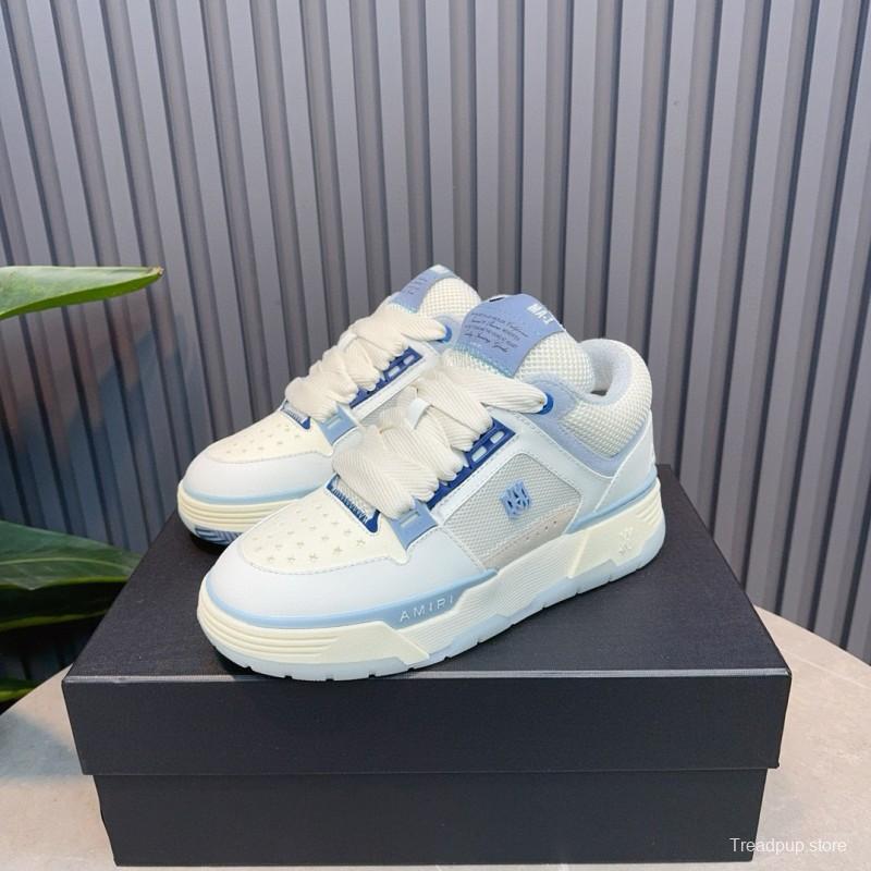 2024 Unisex Amiri White Blue Leather Mesh Sneakers MJ00360