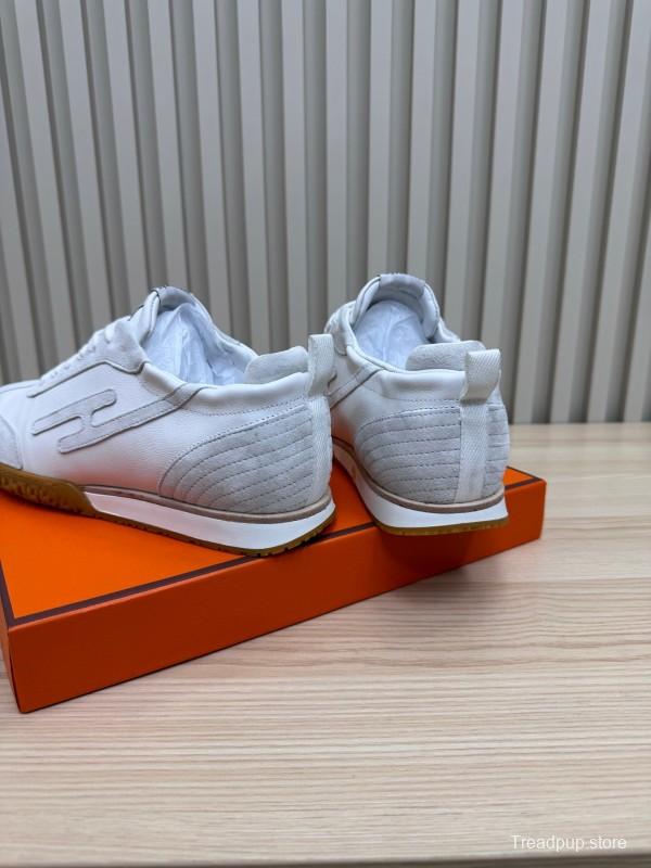 2025 Unisex Hermès White Suede Down Fabric Sneakers Top Version LY00310