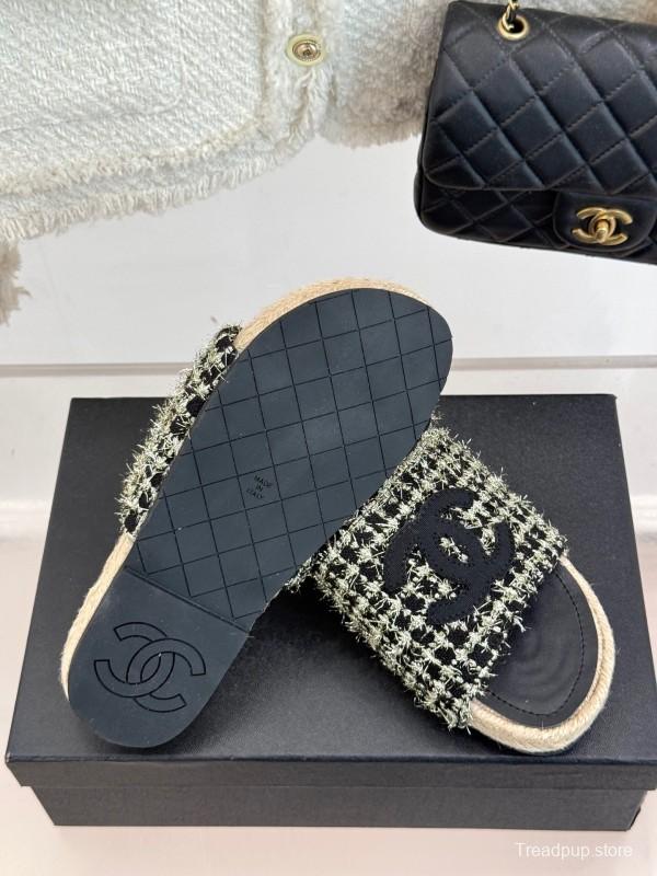 2025 CHANEL Black White Tweed Slippers