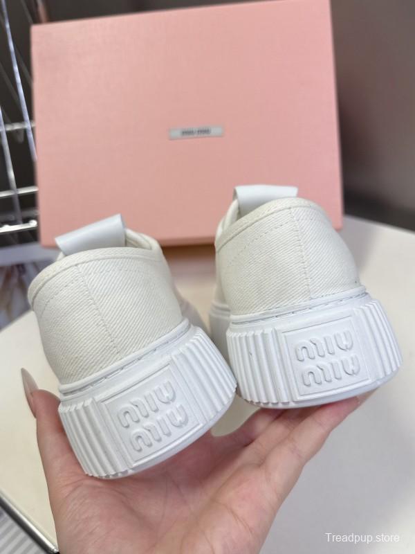 2025 Women Miu Miu White Canvas Sneakers