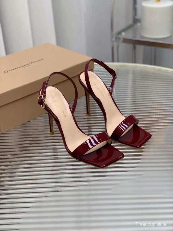2025 Women Gianvito Rossi Burgundy Patent Leather High Heel Sandals