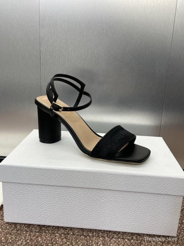 2025 Women Dior Black Leather Fabric Sandals