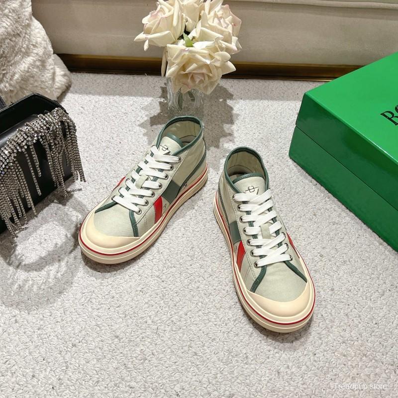 2025 Unisex Bottega Veneta Green Red Canvas Leather Sneakers Hand Painted LY00