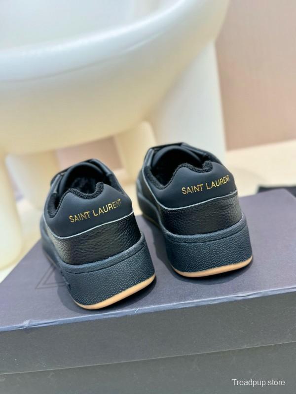 2024 Unisex Yves Saint Laurent Black Silk Leather Casual Shoes Embossed Logo MJ00350