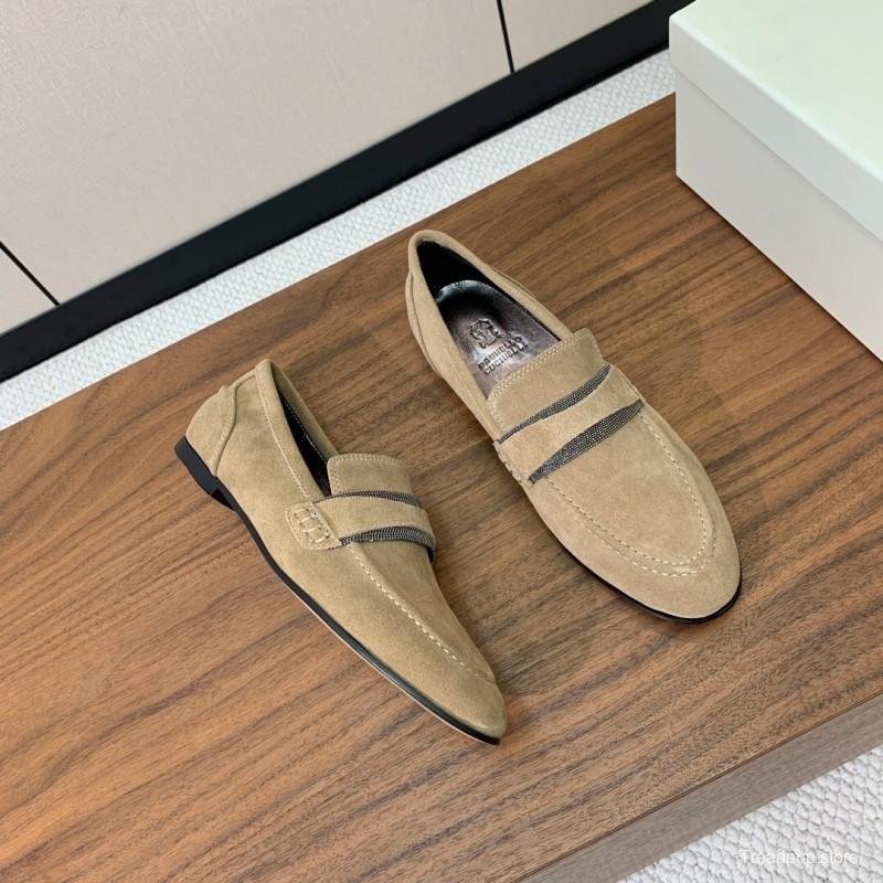 2025 Men Brunello Cucinelli Beige Suede Loafers Handmade Craftsmanship KFY00300(M)