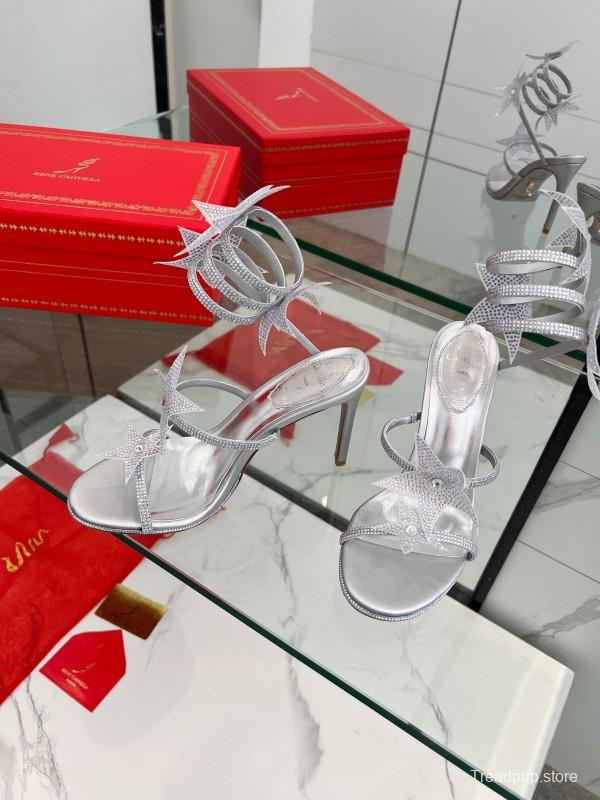 2025 Women RC Silver Crystal Leather High Heels Spiral Strap LY00340