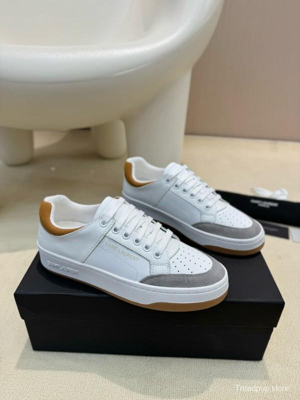 2024 Unisex Yves Saint Laurent White Grey Brown Leather Suede Sneakers