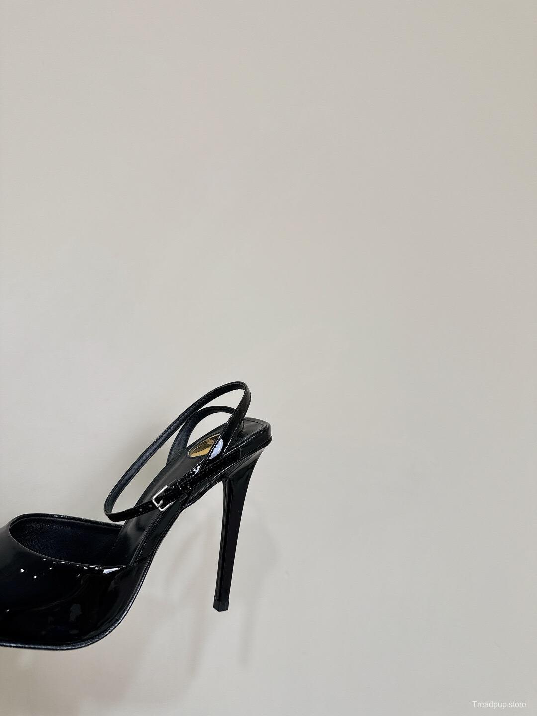 2025 Women Yves Saint Laurent Black Patent Leather Slingback High Heels KFY00290