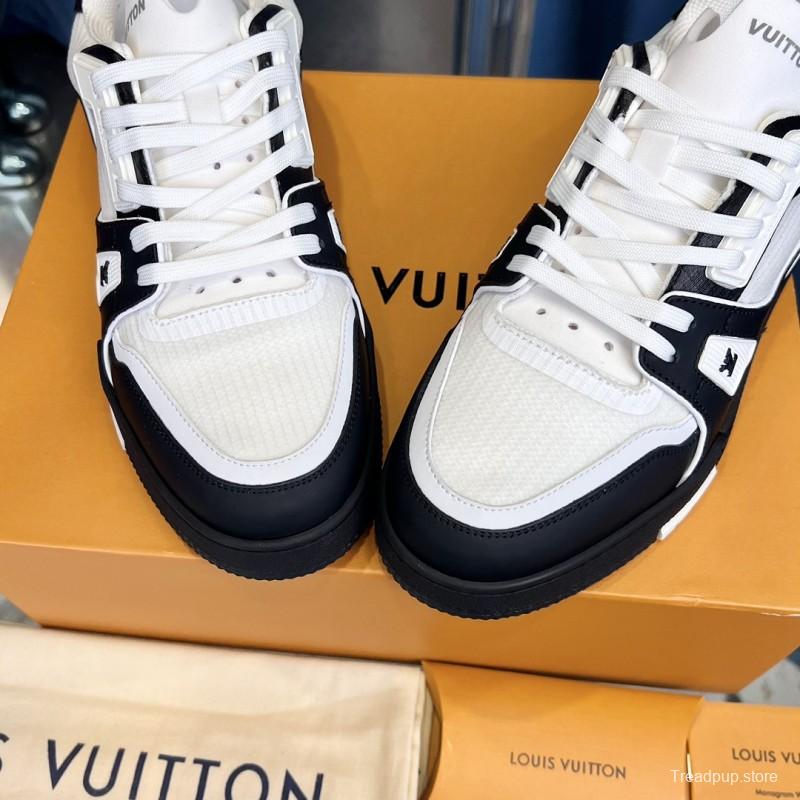 2025 Unisex Louis Vuitton White Black Leather Sneakers