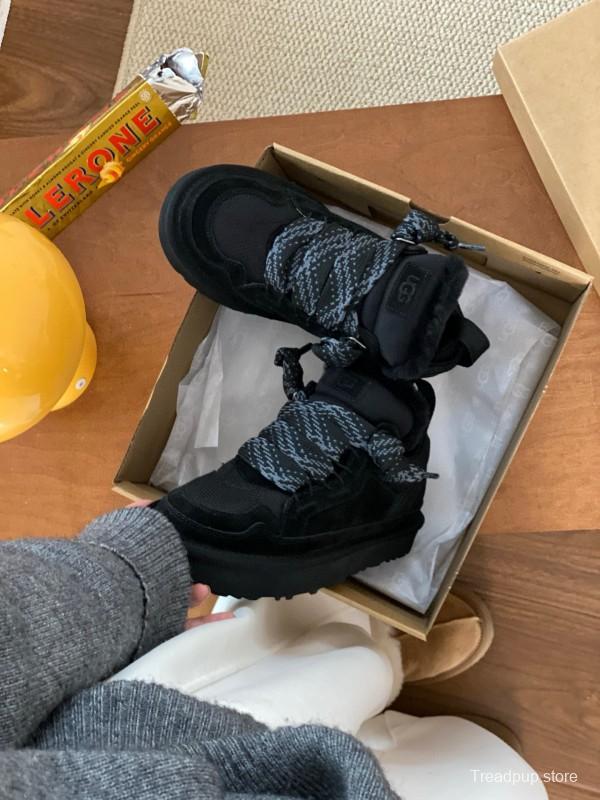 2024 Women UGG Black Knit Suede Sneakers