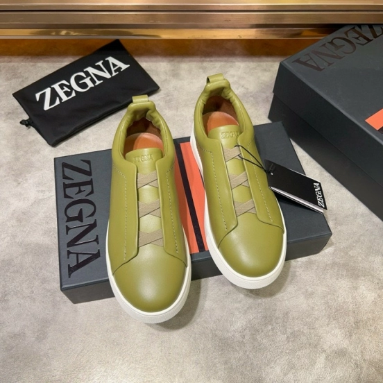 2024 Men Ermenegildo Zegna Olive Green Calfskin Sneakers