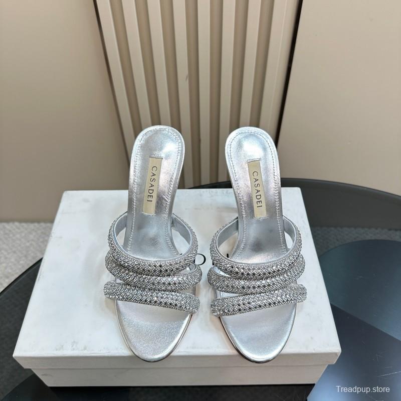 2025 Women Casadei Silver Leather High Heel Crystal Embellished KFY00290