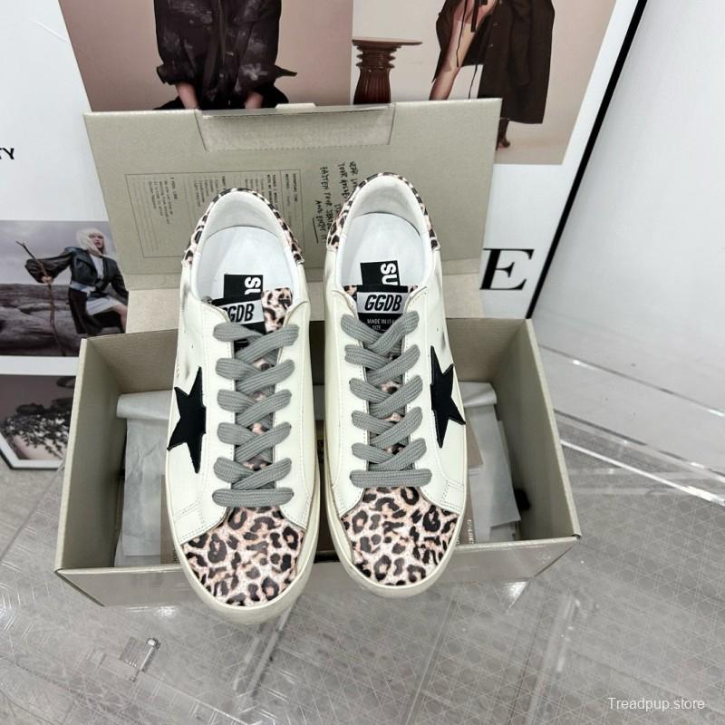 2025 Women GGDB White Black Leopard Print Leather Sneakers