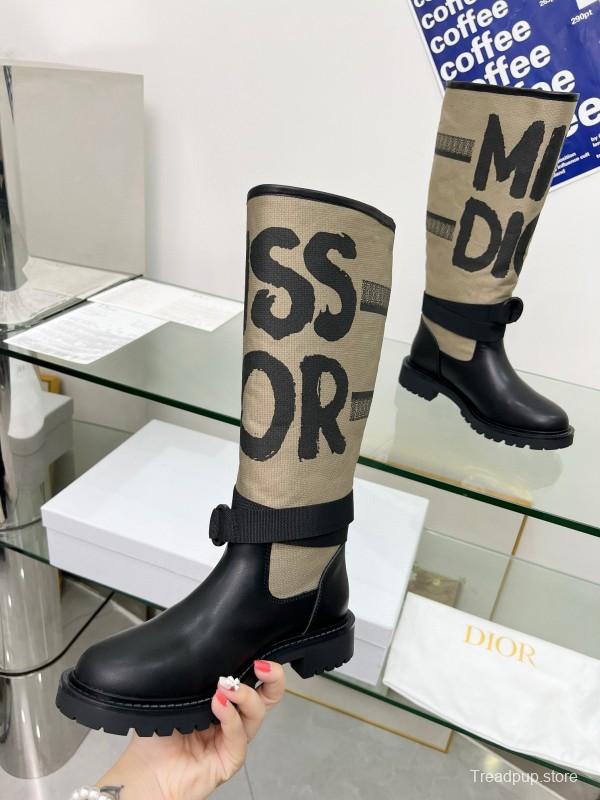 2024 Women Dior black beige leather canvas boots MJ00350