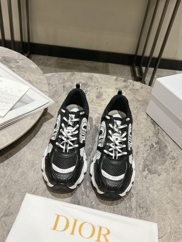 2025 Women Dior Black Leather Mesh Sneakers