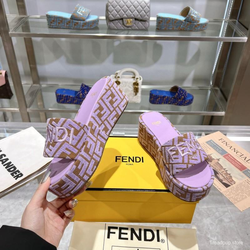 2025 Fendi Lavender Brown Canvas Slippers