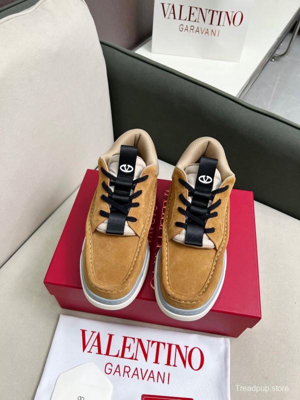 2025 Unisex Valentino Brown Beige Leather Suede Sneakers LY00390