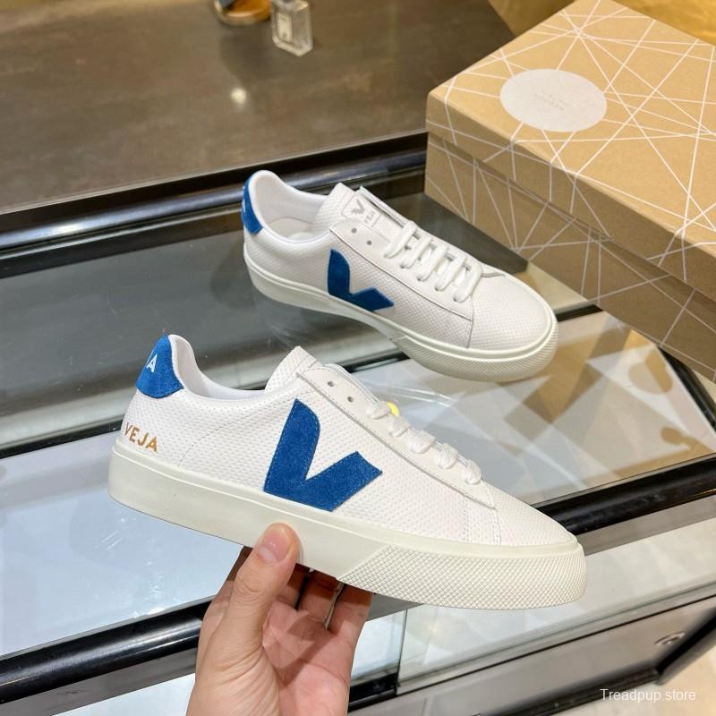 2025 Unisex VEJA White Blue Leather Canvas Sneakers MJ00240