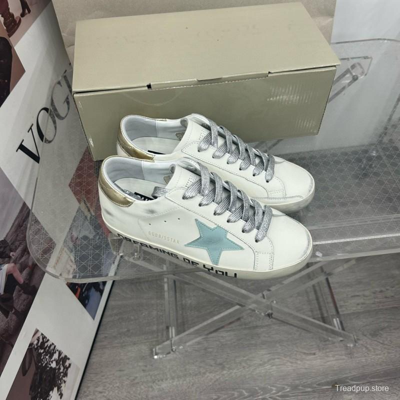 2025 Women GGDB White Blue Leather Sneakers