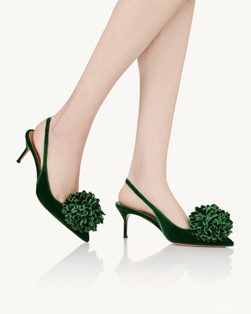 2025 Women Aquazzura Green Velvet Slingback Pumps