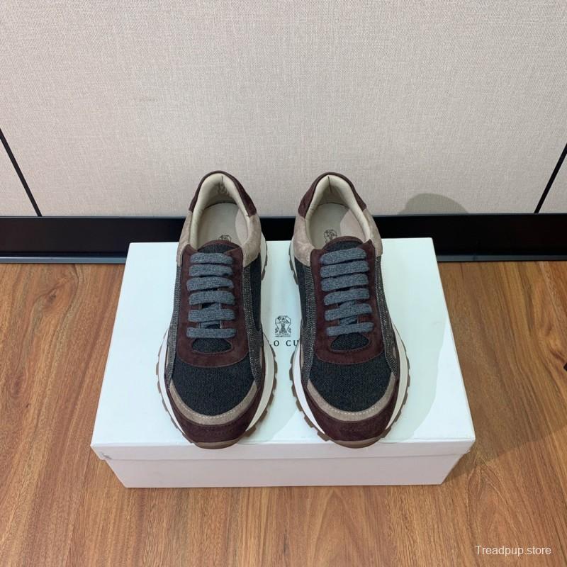 2025 Unisex Brunello Cucinelli Brown Beige Black Suede Leather Sneakers LY