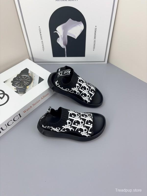 2025 Kids Dior Black White Fabric Sandals