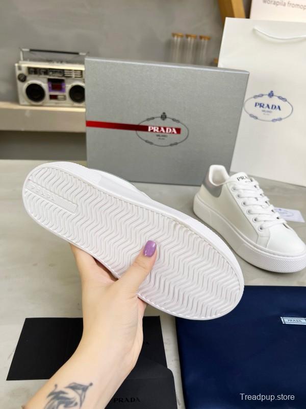 2024 Unisex Prada White Silver Leather Sneakers MJ00310