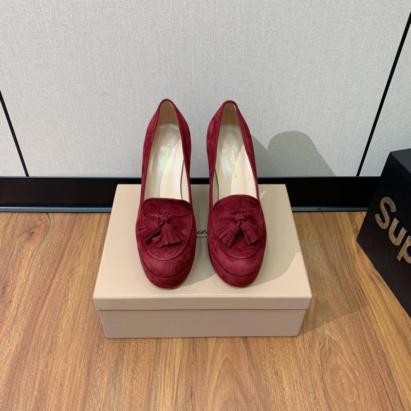 2025 Women Gianvito Rossi Red Suede Platform Loafers Tassel KFY00330