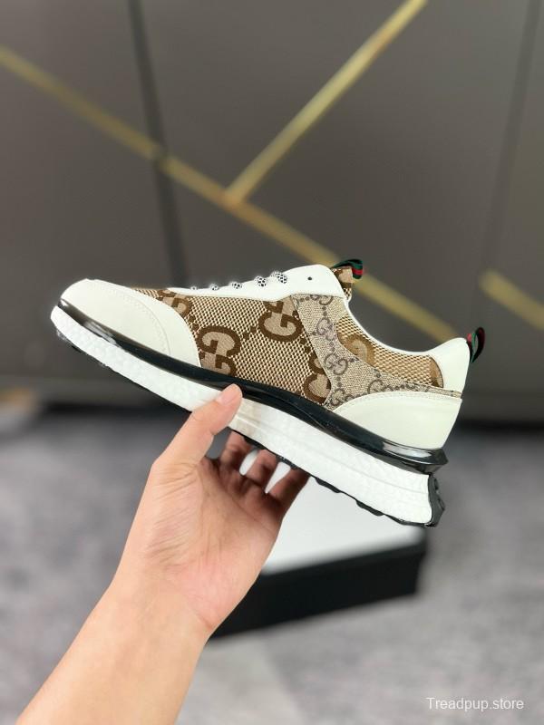 2024 Men Gucci Beige White Canvas Leather Casual Shoes MJ00260