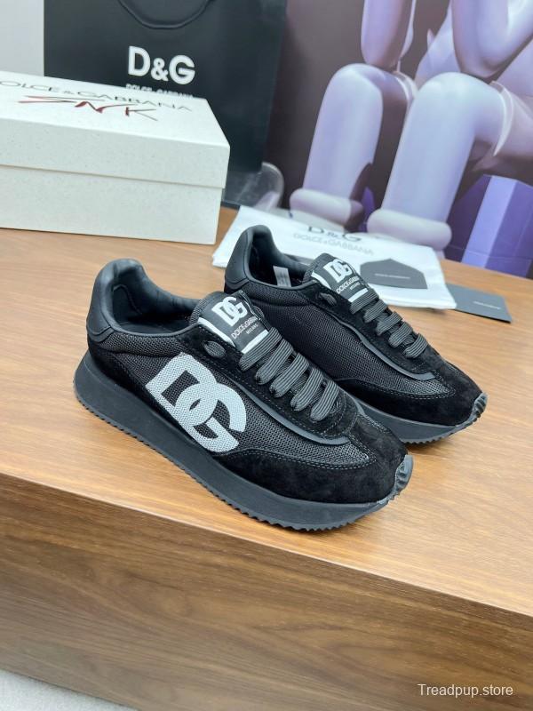 2025 Unisex Dolce & Gabbana Black Mesh Suede PU Sole Sneakers LY00300